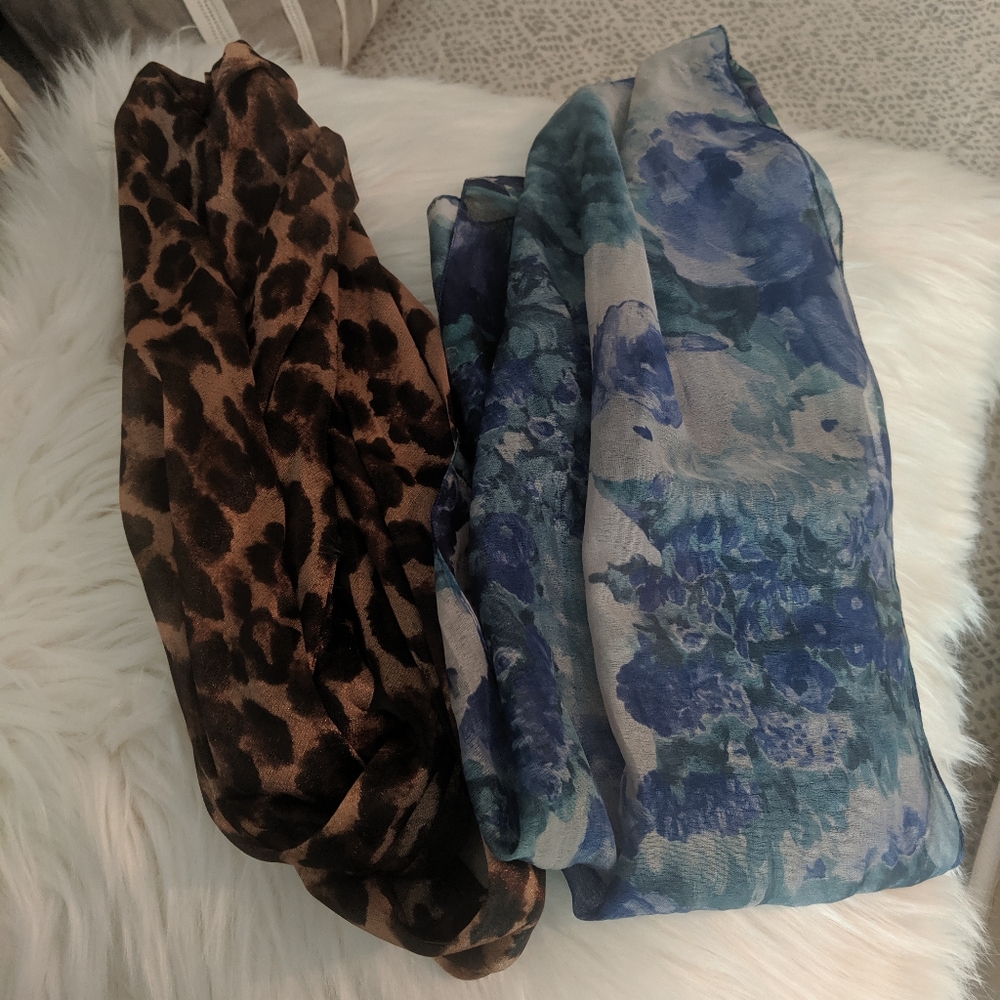 2 spring scarves (1 silk and 1 polyester) OS NWT